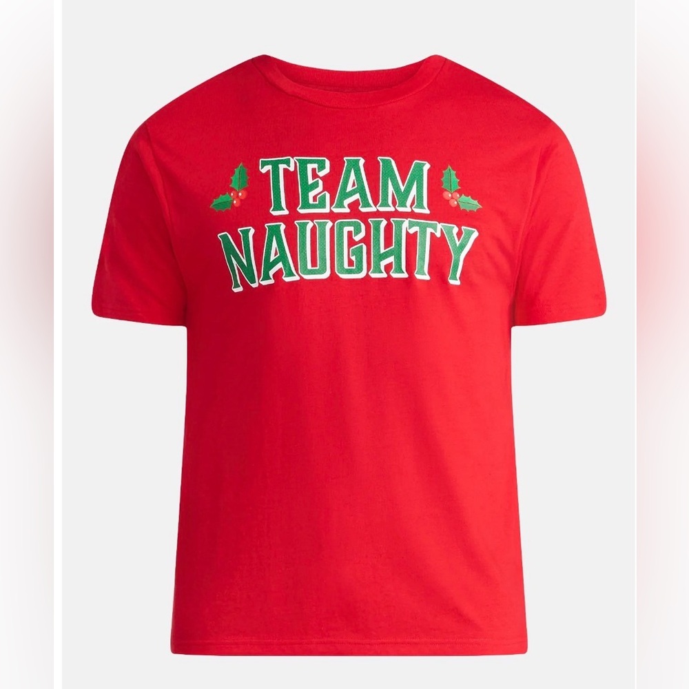 Holiday Time Brilliant Red Team Naughty Graphic Christmas Short Sleeve T-Shirt
